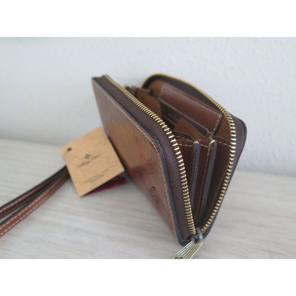 Patricia Nash S1470618 Riot Rust Ragusa Signature Map Leather Wristlet Wallet - Picture 8 of 10